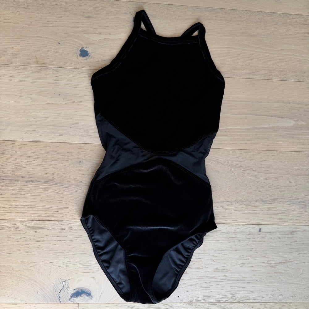 Five Dancewear Black Velvet Mesh High Neck Open Back Leotard MA Womens